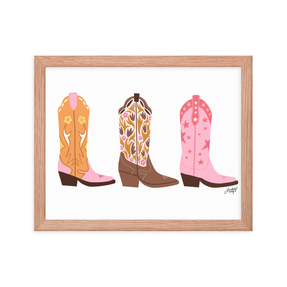 Cowboy Boots Illustration - Framed Matte Print